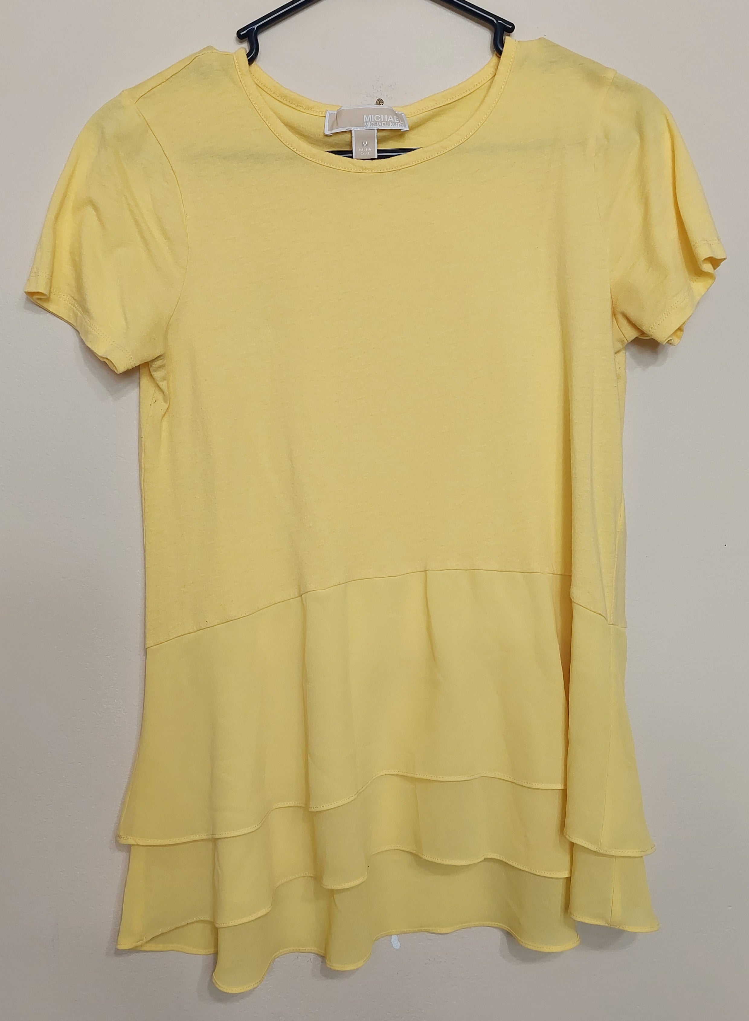 6 29 Michael Kors Yellow Tiered Hem Short Sleeve Top Medium