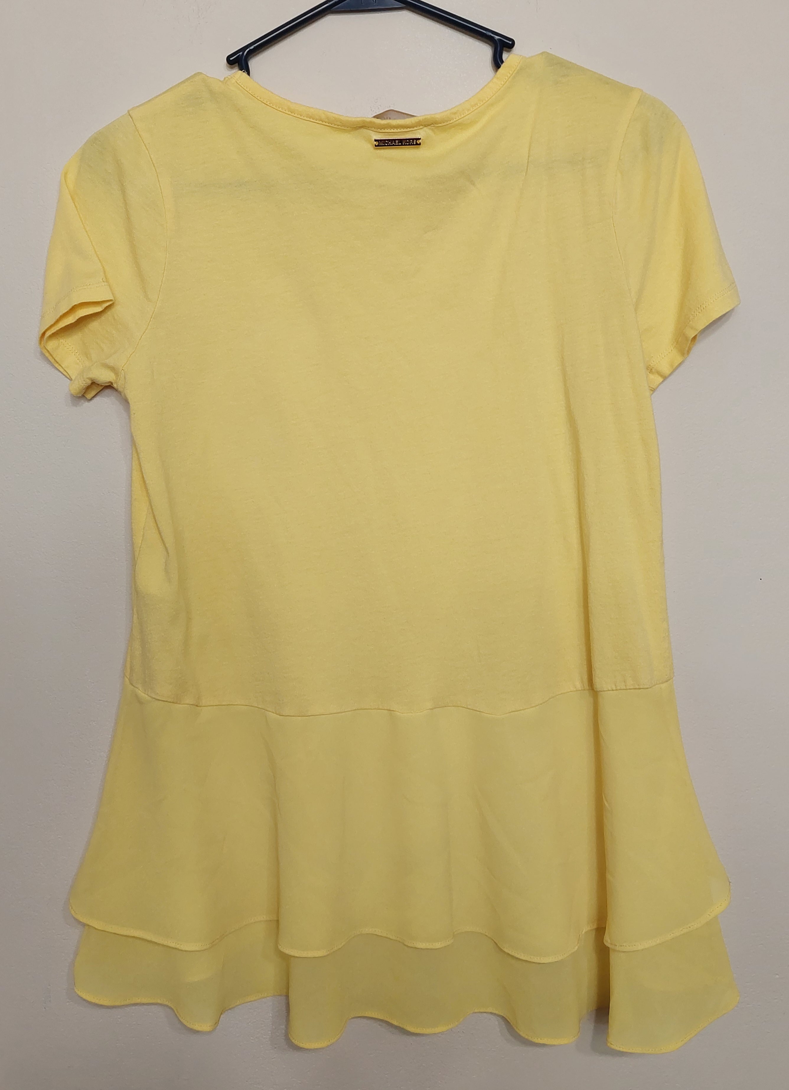 6 29 Michael Kors Yellow Tiered Hem Short Sleeve Top Medium