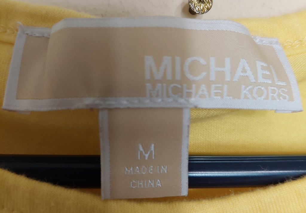 6 29 Michael Kors Yellow Tiered Hem Short Sleeve Top Medium