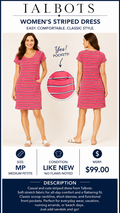 2 34 Talbots Dress Horz Stripes Pink blue white Size M Petite