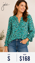4 43 Joie Size S Abstract Print Peasant Blouse Aqua
