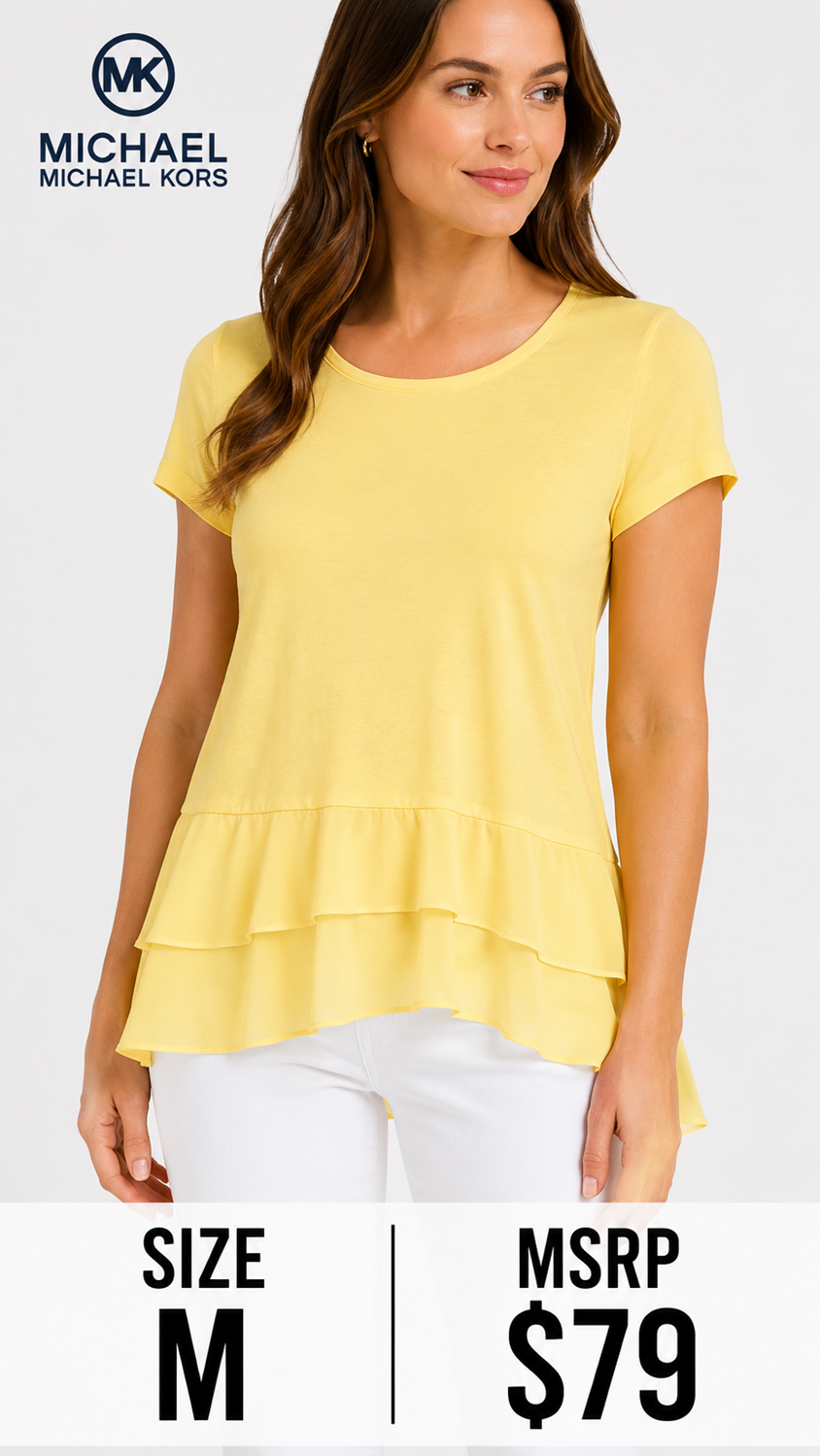 6 29 Michael Kors Yellow Tiered Hem Short Sleeve Top Medium