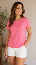 9-02 Talbots Size M Pink Pima Cotton Short Sleeve Crew Neck Tee Shirt