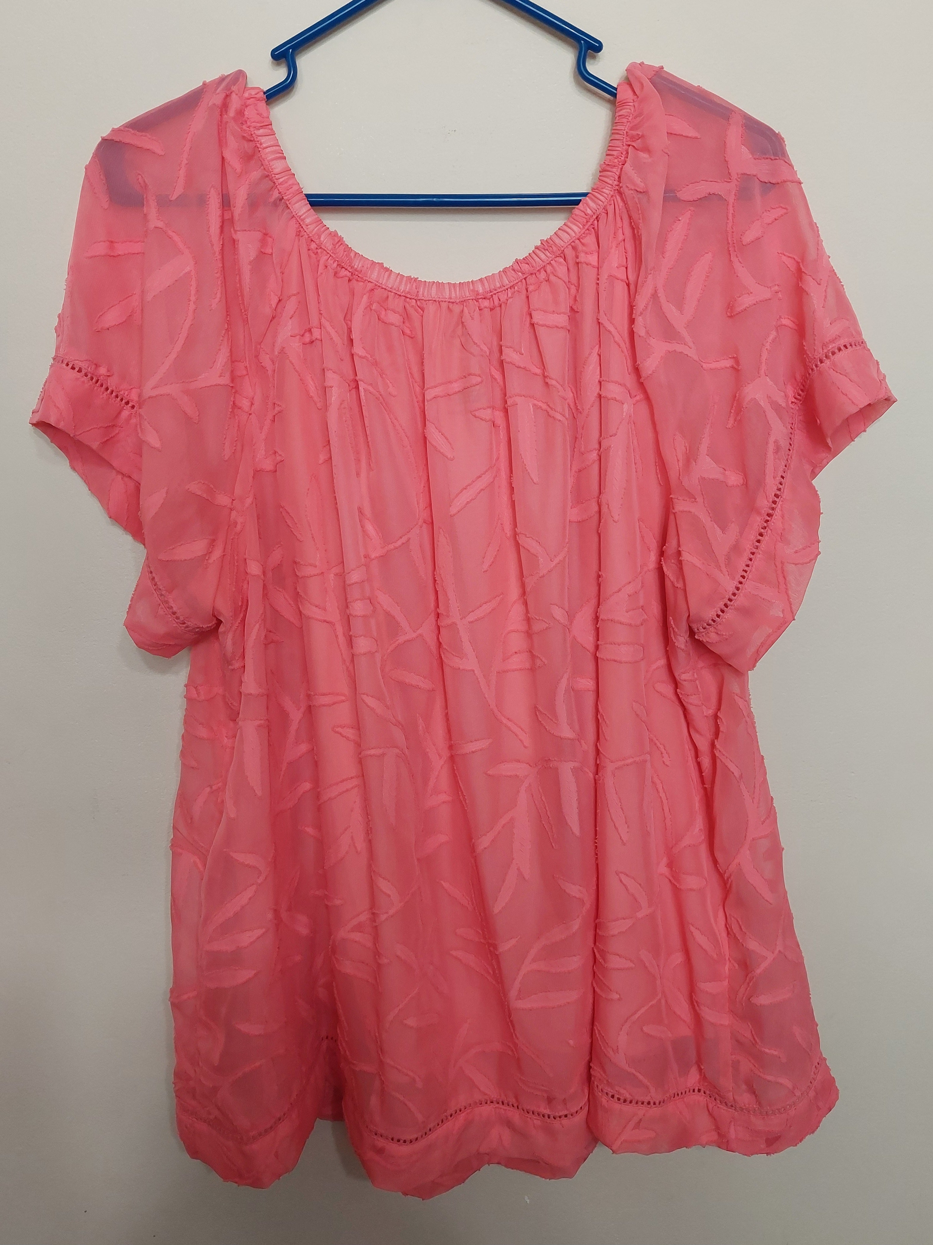 5 03 St. John's Bay Blouse Women's Plus Size 1X Coral Floral Detail