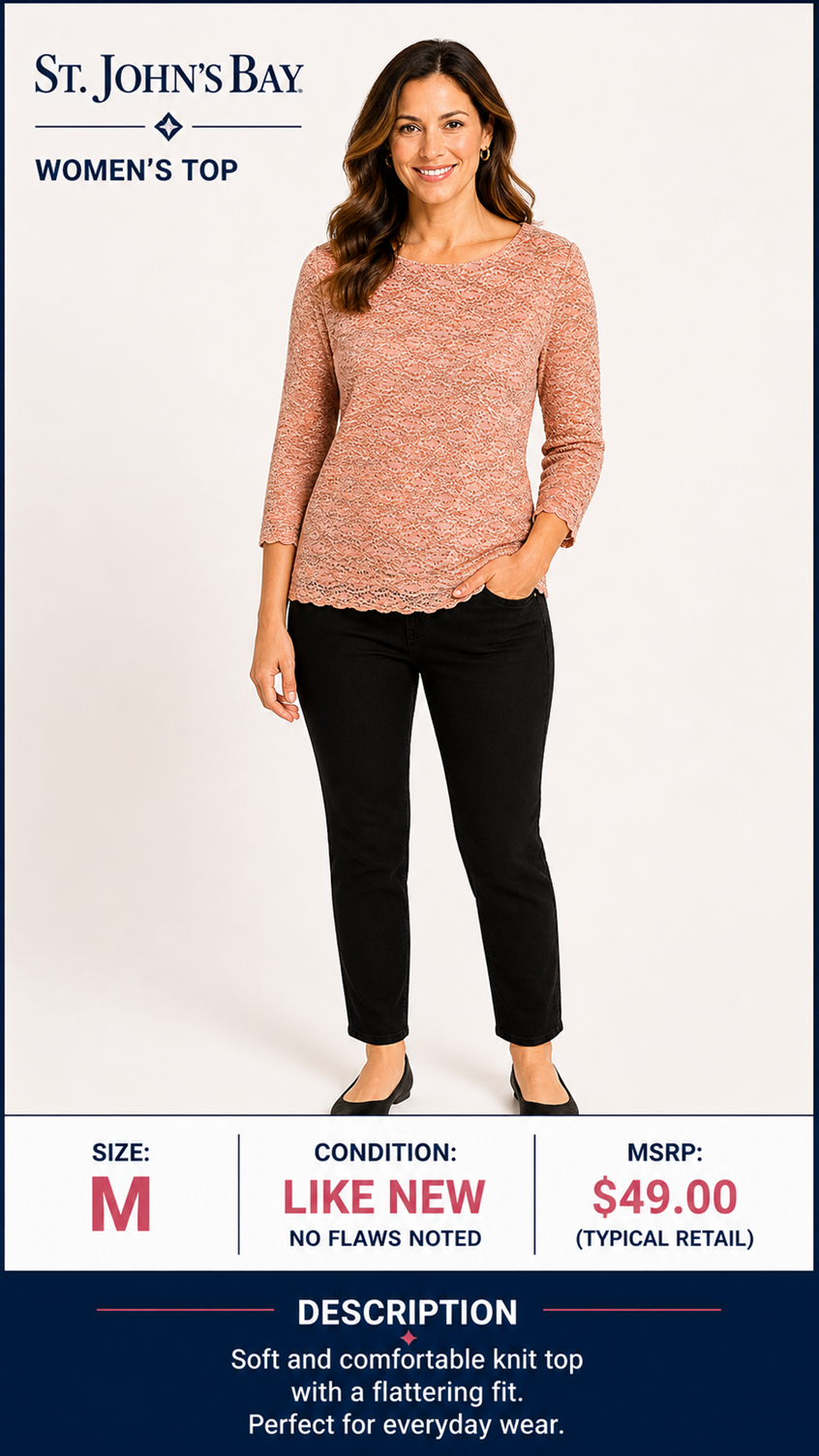 1 03 St. John's Bay Medium Peach Knit Top