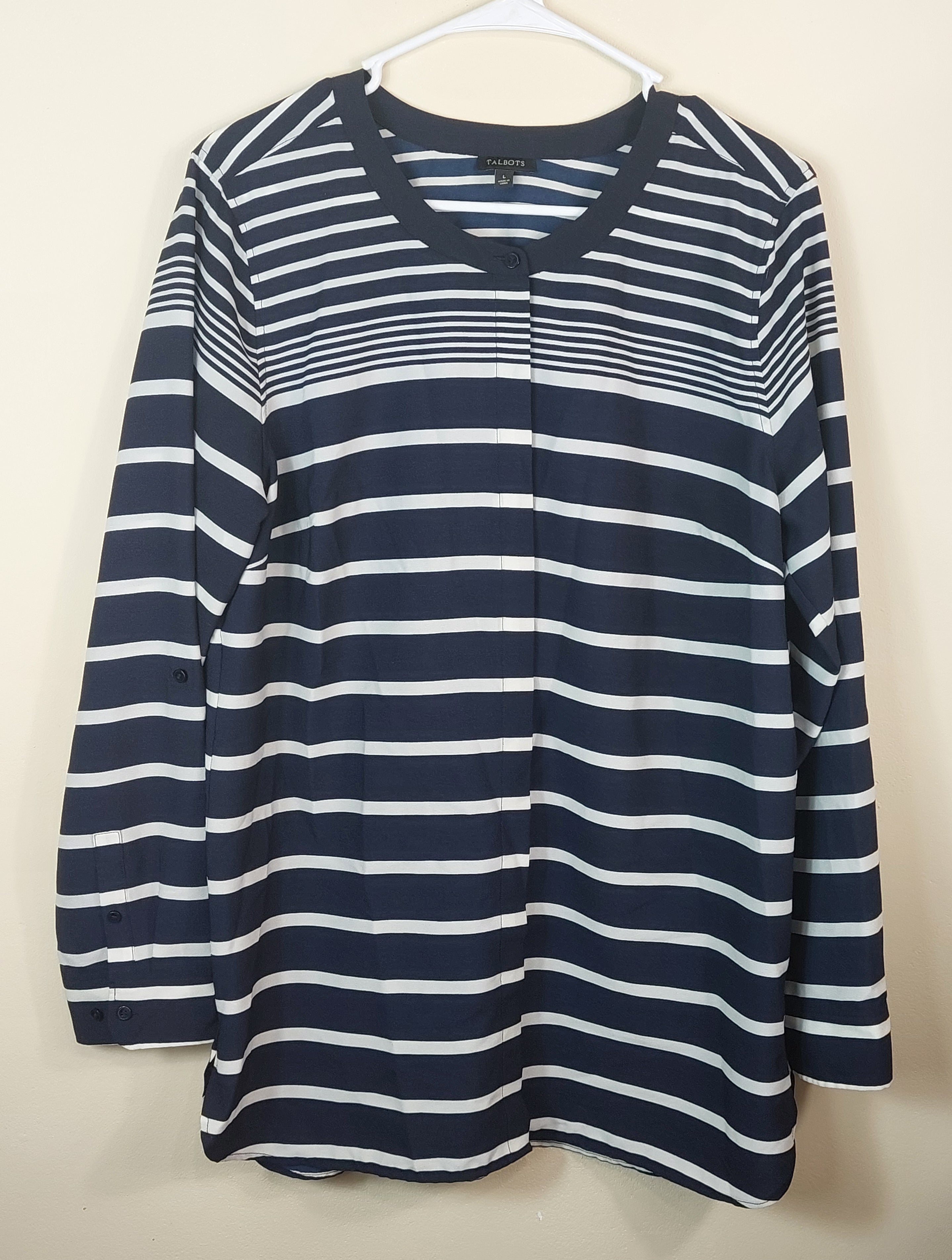 2 25 Talbots Blouse Horz stripes black white Size Large
