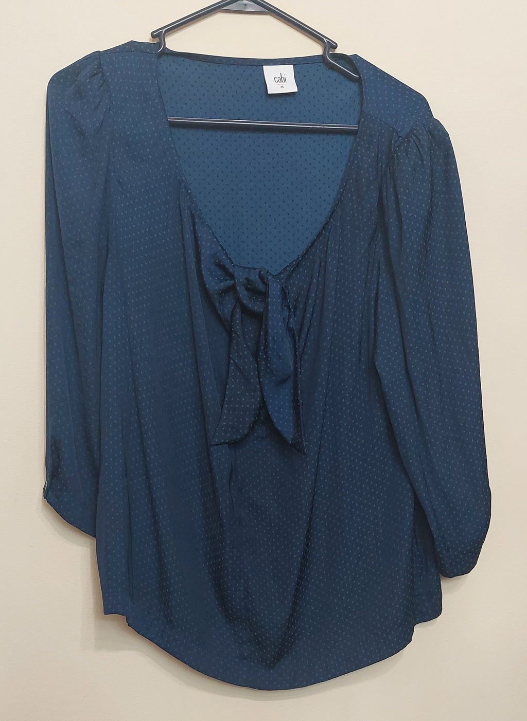 4 44 Cabi M Navy Swiss Dot Tie Front Blouse