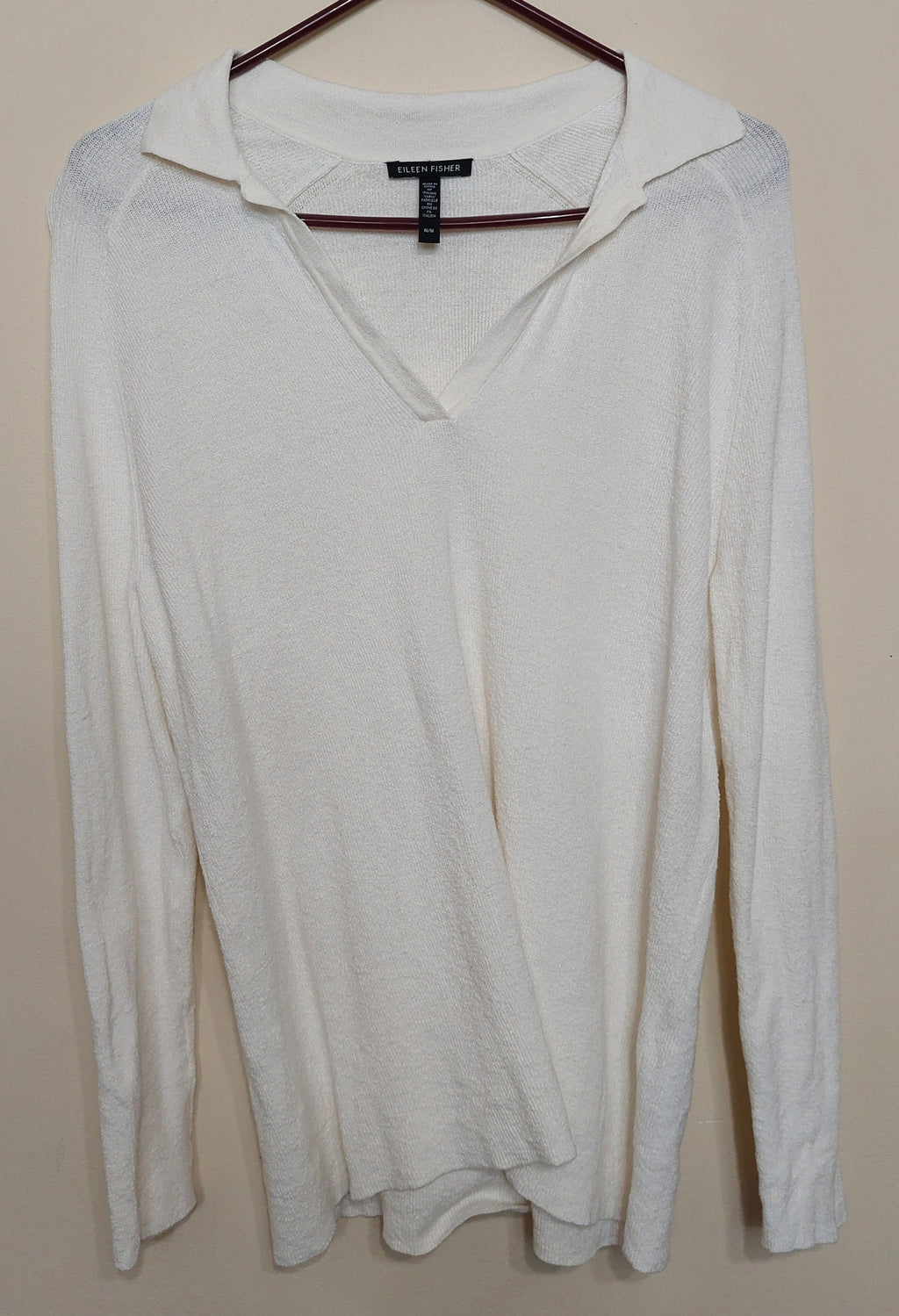 6 30 Eileen Fisher Italian Yarn Knit V Neck Collared Sweater Medium