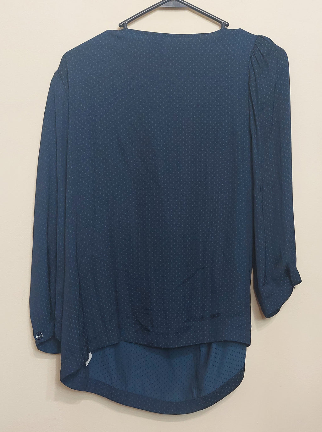 4 44 Cabi M Navy Swiss Dot Tie Front Blouse