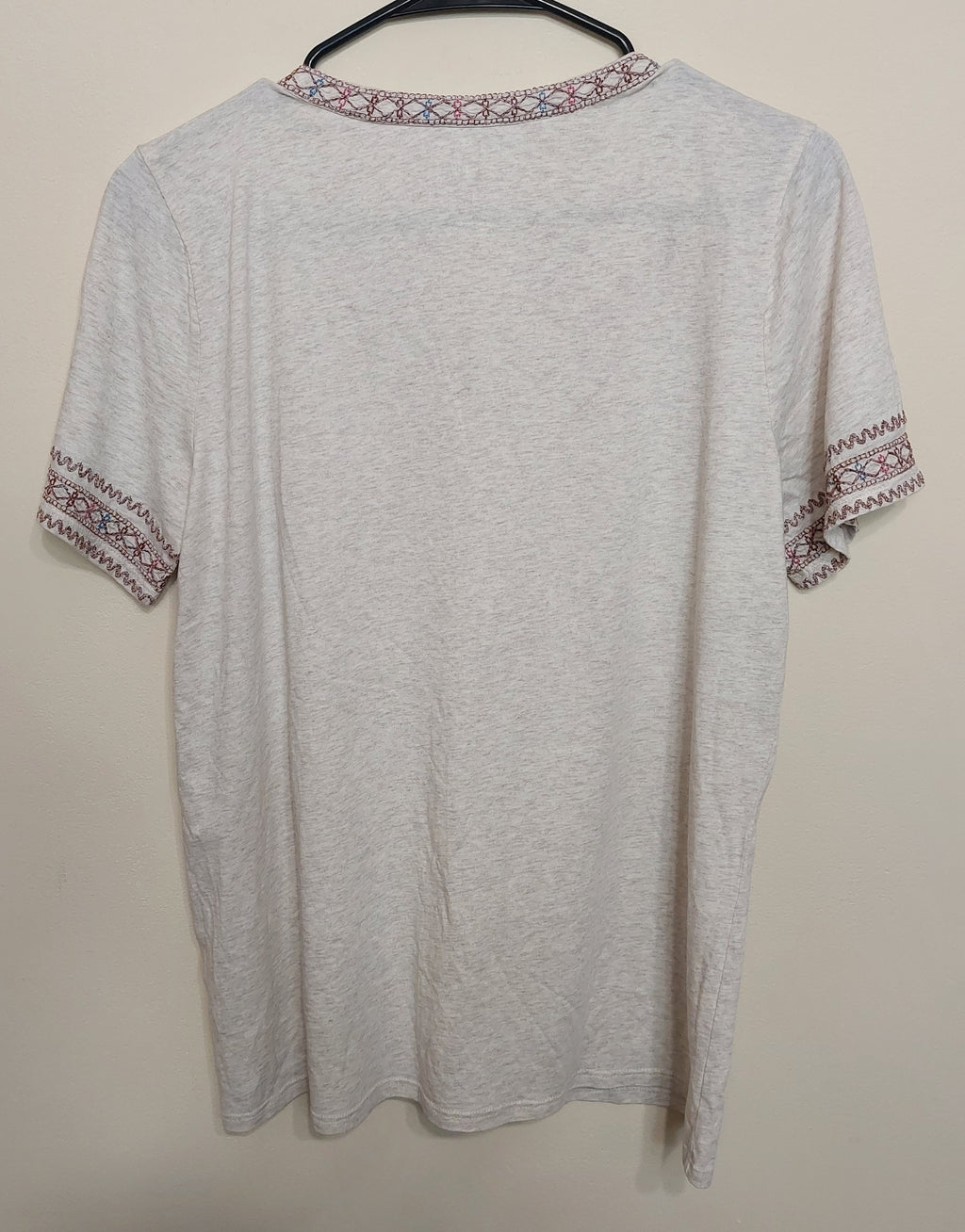 5 30 Pure Jill Embroidered Tee Cream Boho Short Sleeve Size S