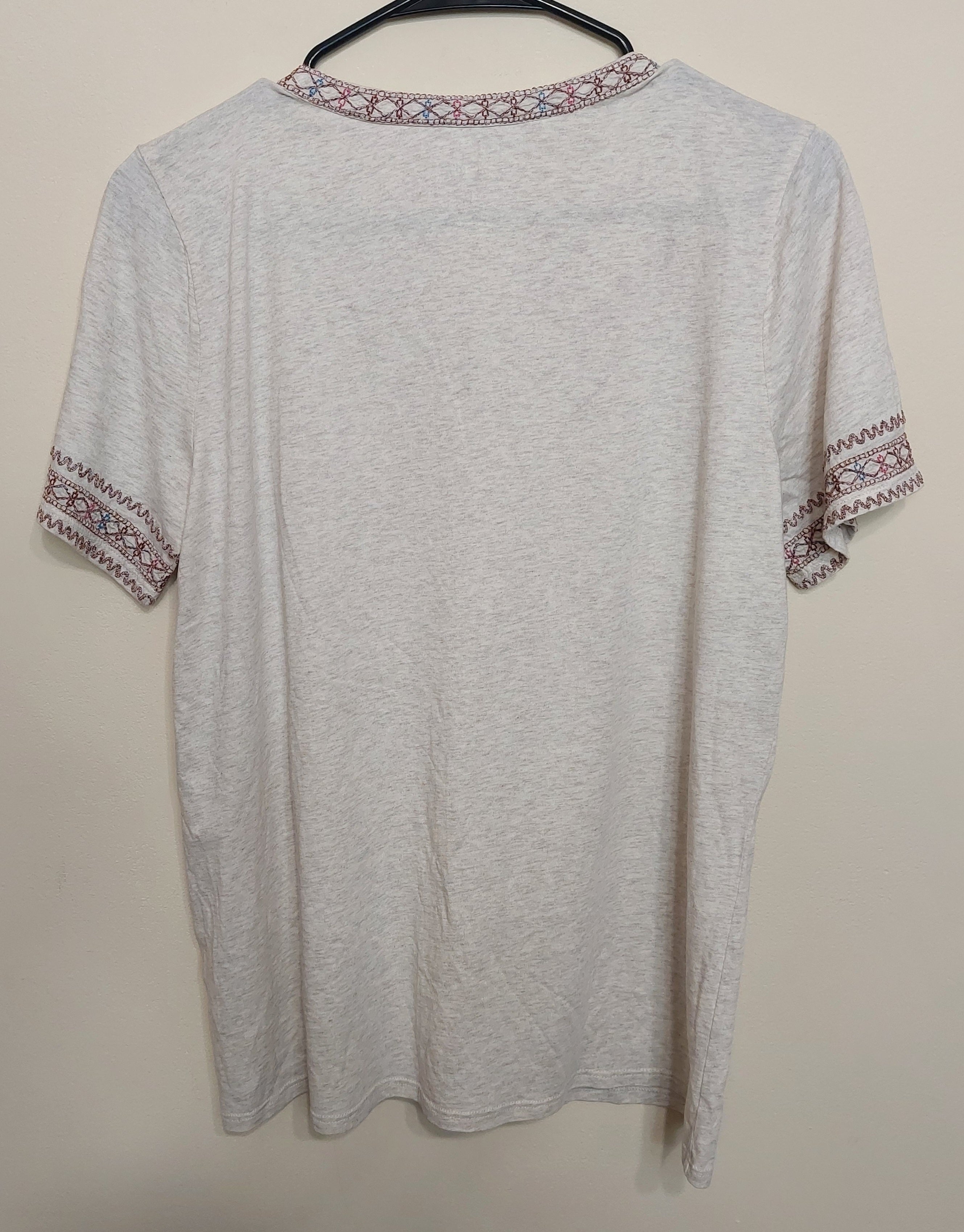 5 30 Pure Jill Embroidered Tee Cream Boho Short Sleeve Size S