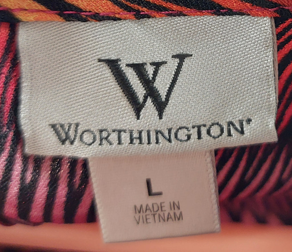 8-30 Worthington Size L Flutter Sleeve Multicolor Geometric Print Blouse Top