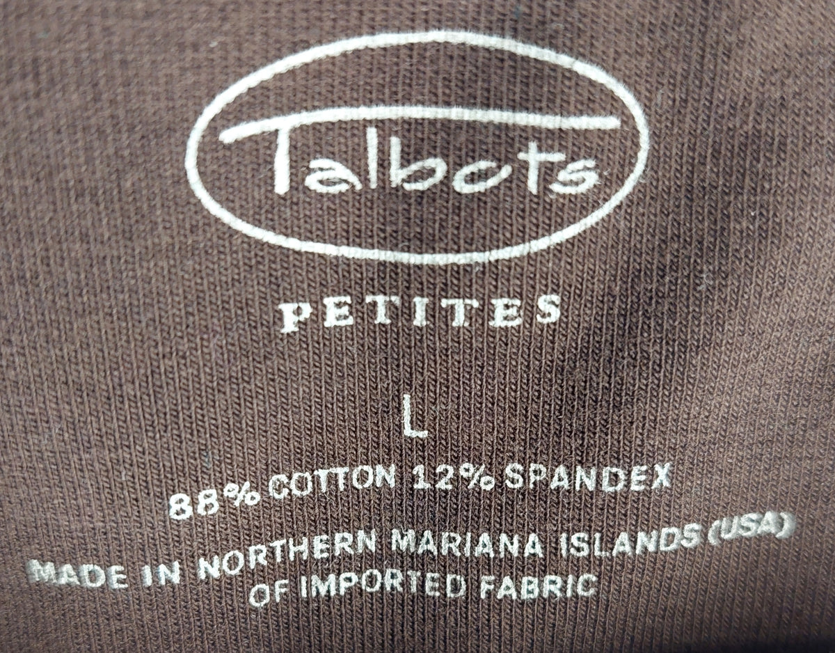 9-30 Talbots Petites Size L Brown 3/4 Sleeve Scoop Neck Cotton Stretch Top