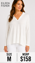 6 30 Eileen Fisher Italian Yarn Knit V Neck Collared Sweater Medium