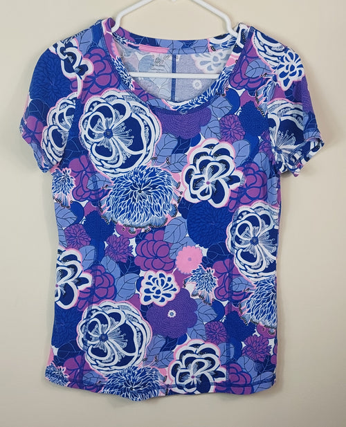 2 02 Talbots Floral Tee Blue Pink Size Small