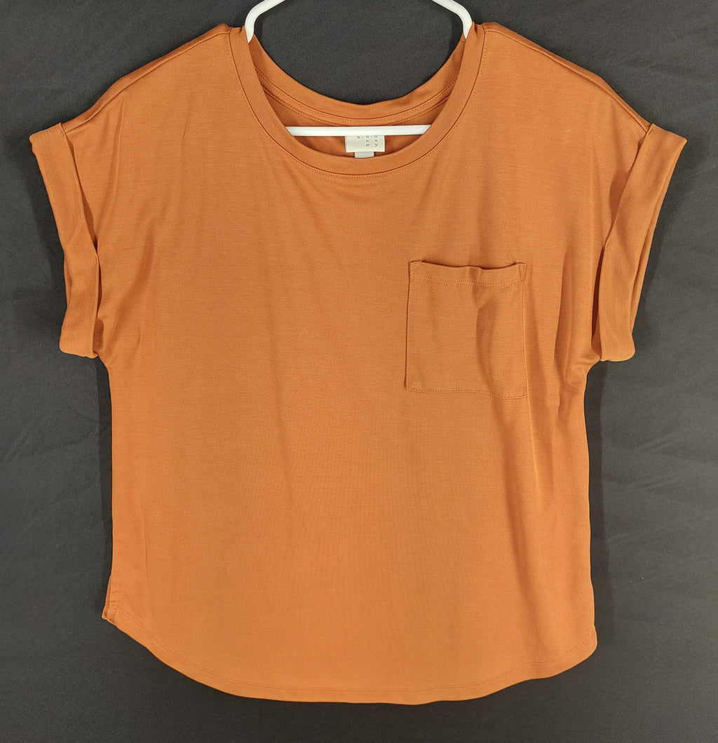 8-31 a.n.a Size M Burnt Orange Short Sleeve Pocket T-Shirt Rolled Cuff Casual Top