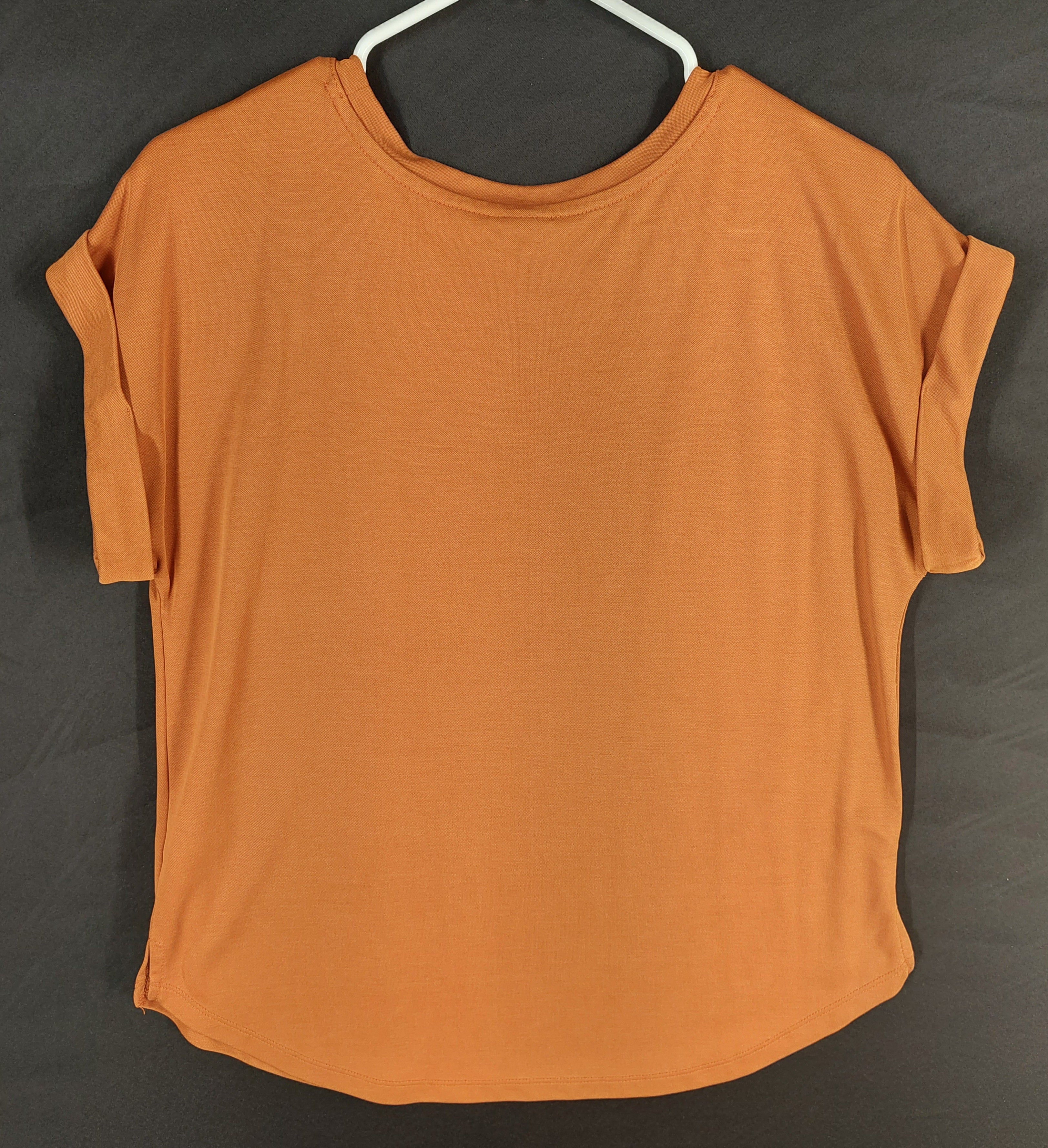 8-31 a.n.a Size M Burnt Orange Short Sleeve Pocket T-Shirt Rolled Cuff Casual Top