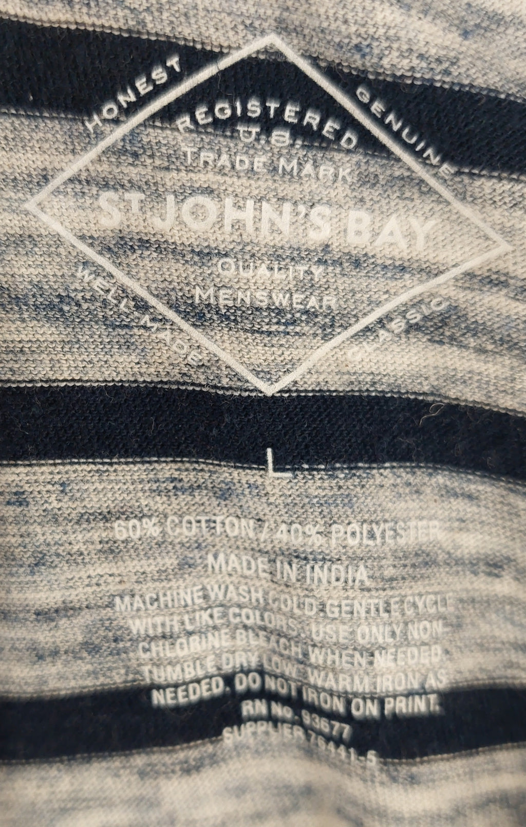 9-31 St. John’s Bay Men’s Large Navy Gray Striped Short Sleeve Crew Neck T-Shirt