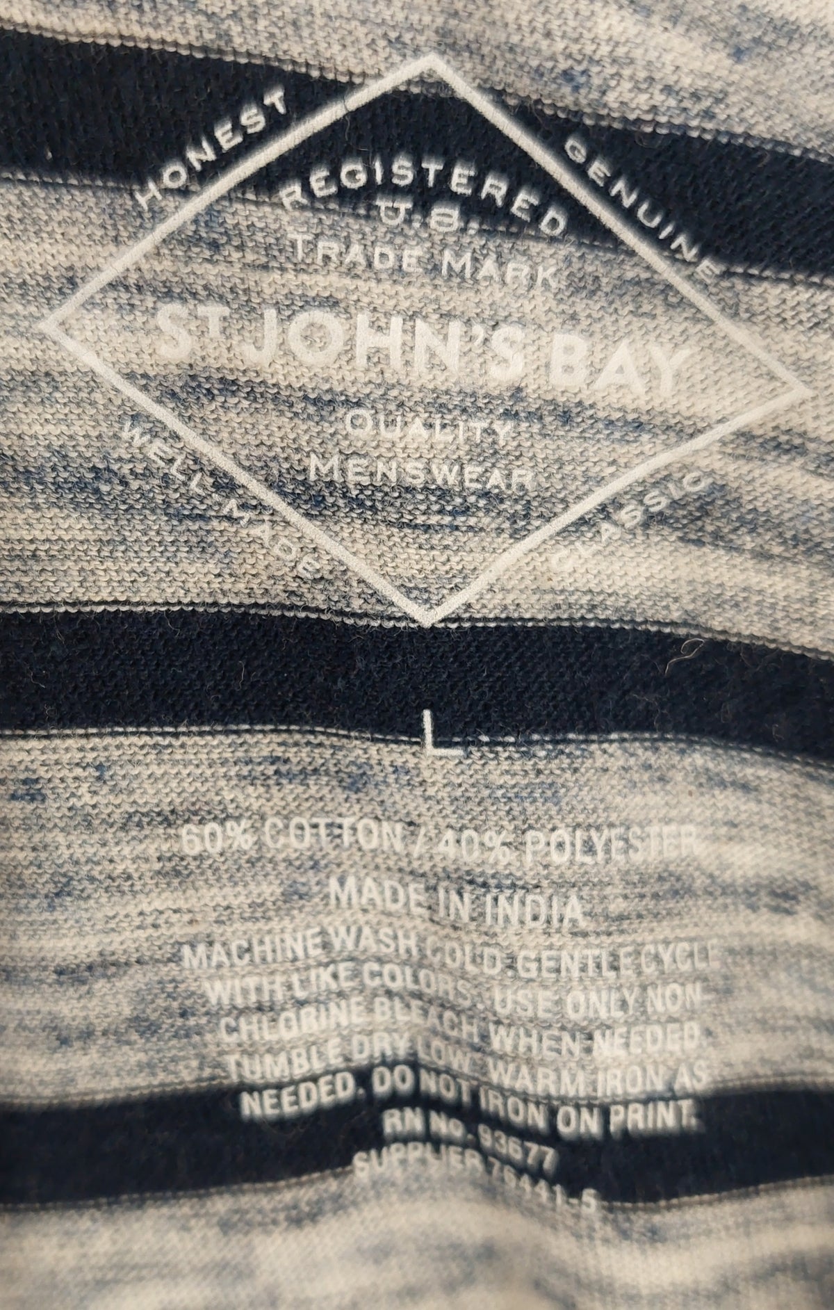 9-31 St. John’s Bay Men’s Large Navy Gray Striped Short Sleeve Crew Neck T-Shirt