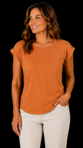 8-31 a.n.a Size M Burnt Orange Short Sleeve Pocket T-Shirt Rolled Cuff Casual Top