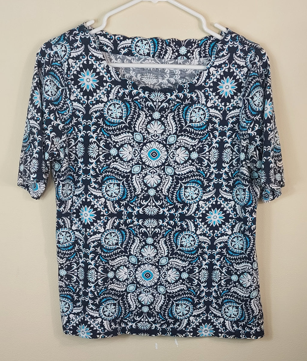 2 10 Talbots Printed Tee Turquoise White Size Medium
