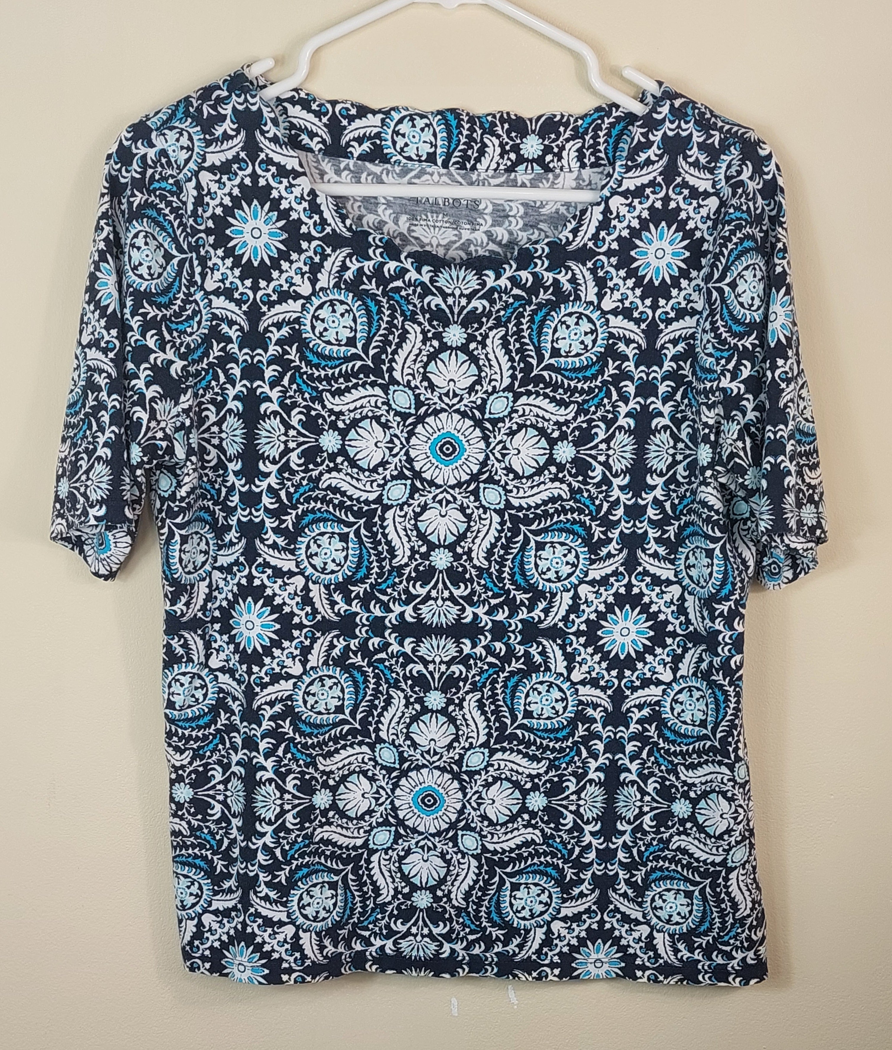 2 10 Talbots Printed Tee Turquoise White Size Medium