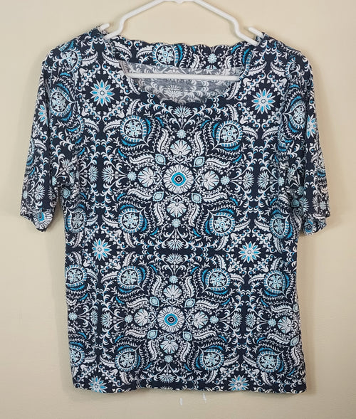 2 10 Talbots Printed Tee Turquoise White Size Medium