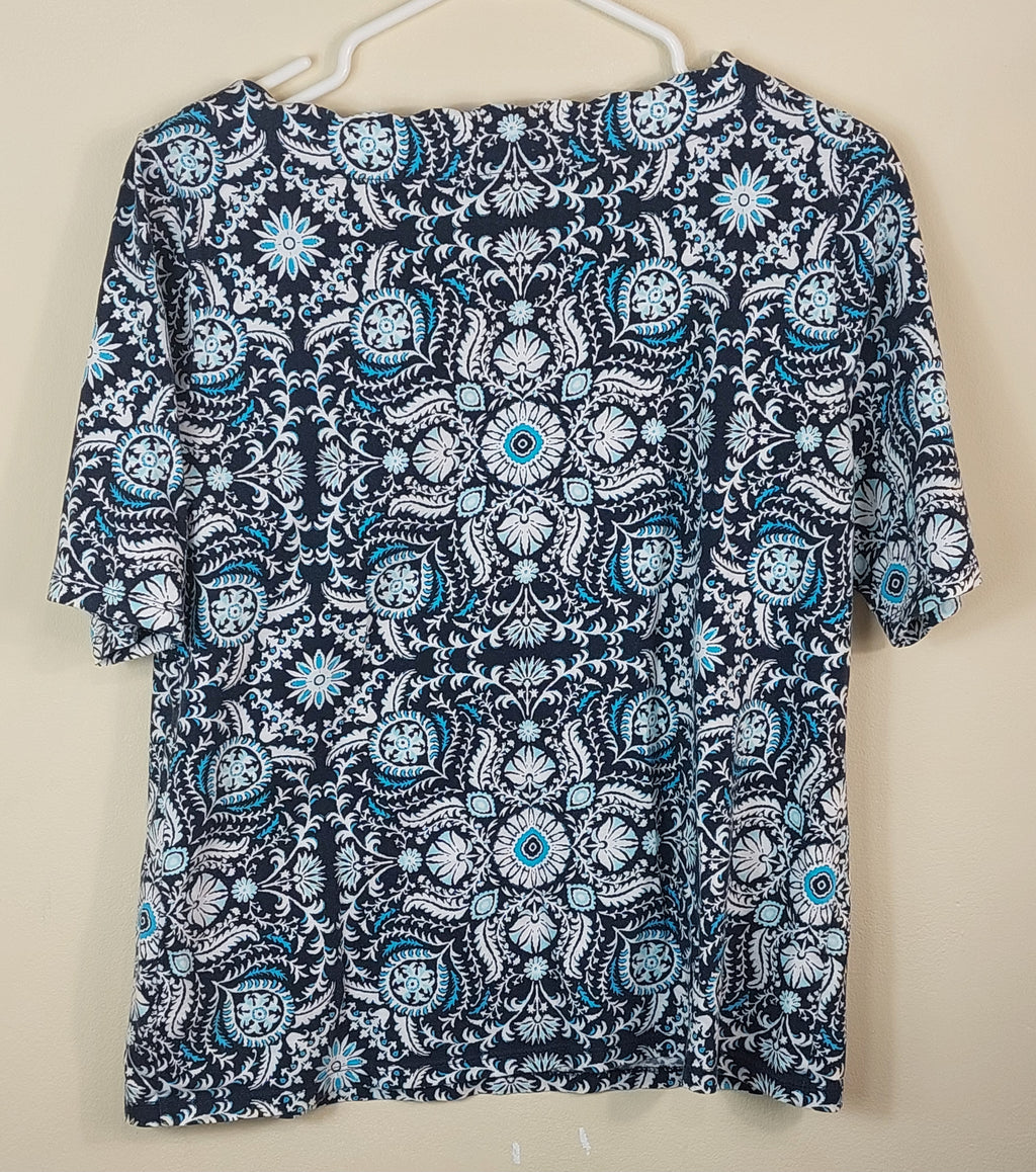 2 10 Talbots Printed Tee Turquoise White Size Medium