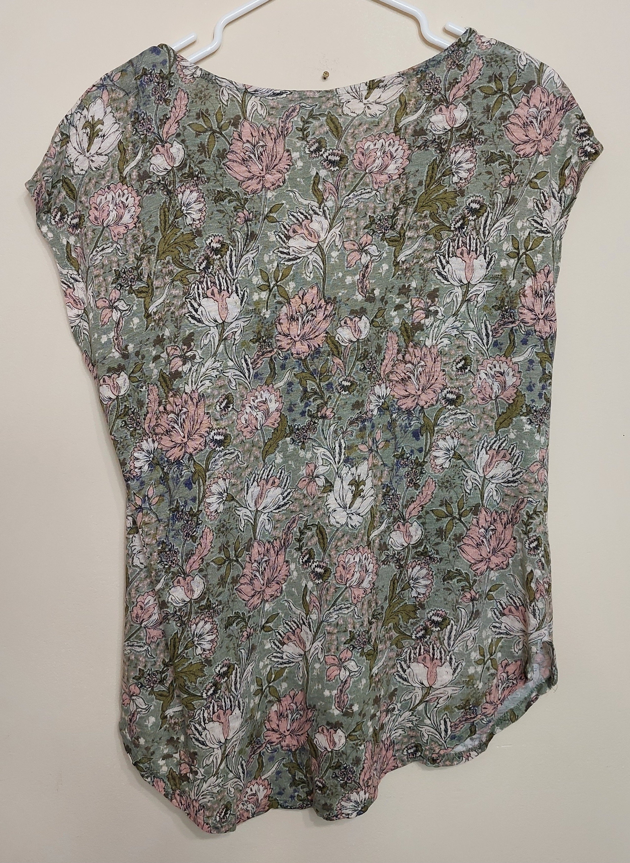 6 32 Joie 100 Linen Floral Print Cap Sleeve Blouse Medium