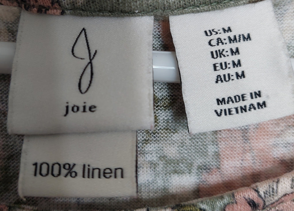 6 32 Joie 100 Linen Floral Print Cap Sleeve Blouse Medium