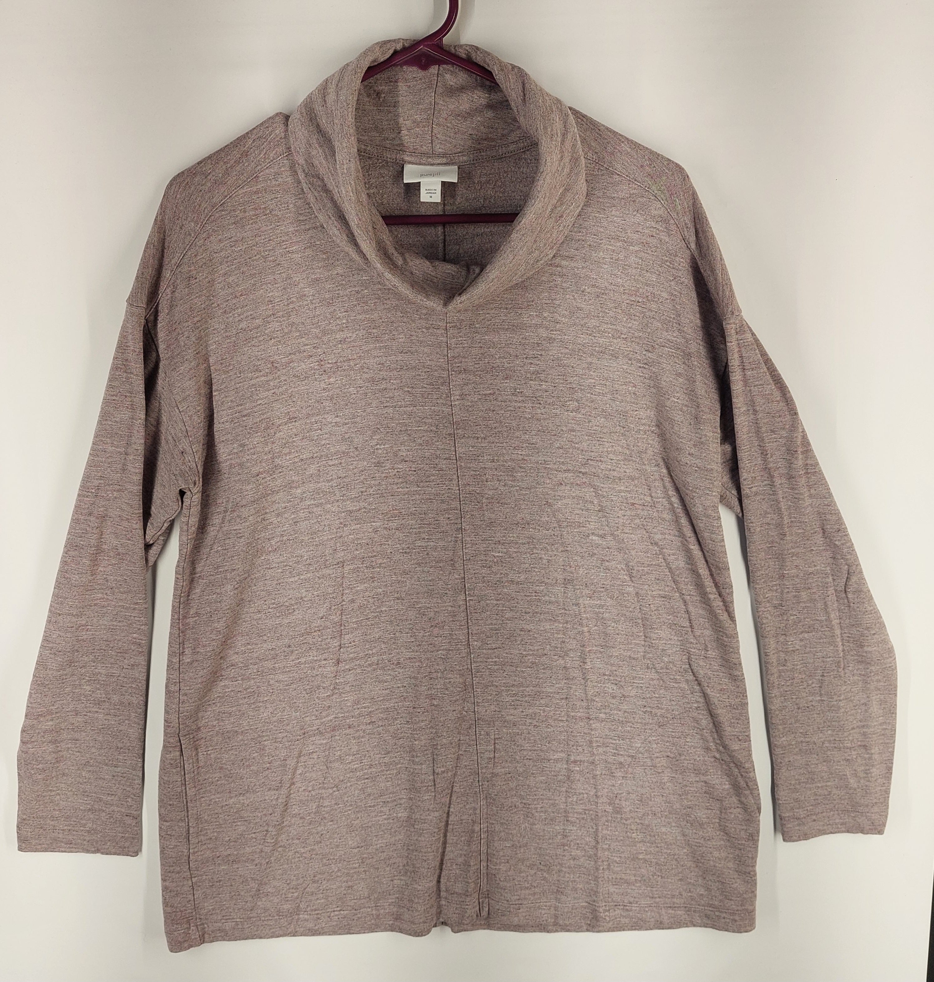 9-32 Pure Jill Size M Cowl Neck Long Sleeve Tunic Top Mauve Heather Rayon Blend