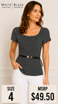 5 32 WHBM Black White Stripe Belted Knit Top Size 4
