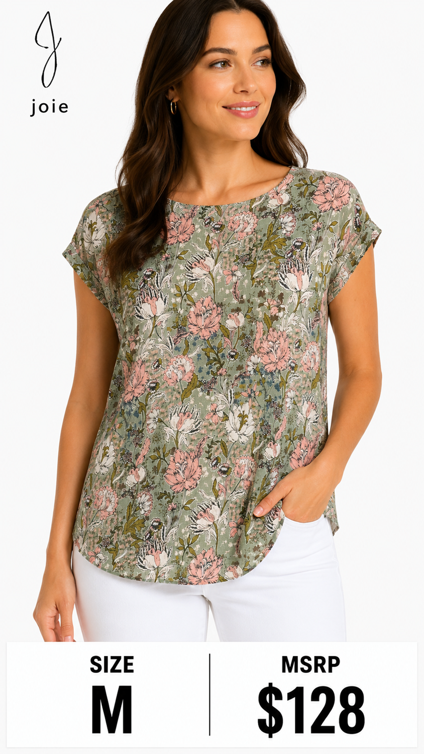 6 32 Joie 100 Linen Floral Print Cap Sleeve Blouse Medium