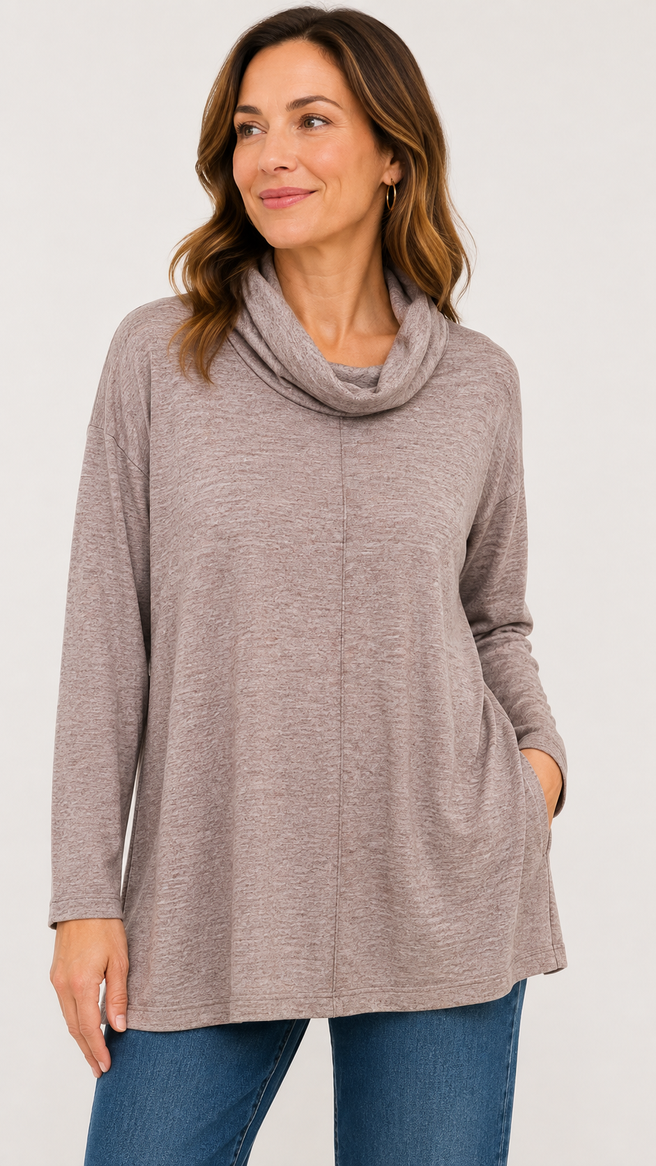 9-32 Pure Jill Size M Cowl Neck Long Sleeve Tunic Top Mauve Heather Rayon Blend