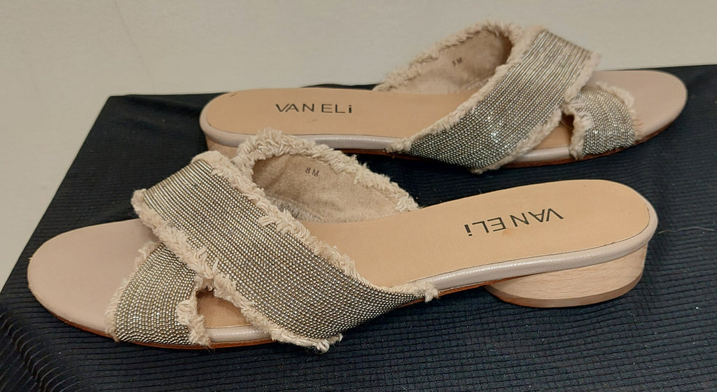 6 33 VANELi Womens Fringe Cross Strap Slide Sandals Leather Size 8M