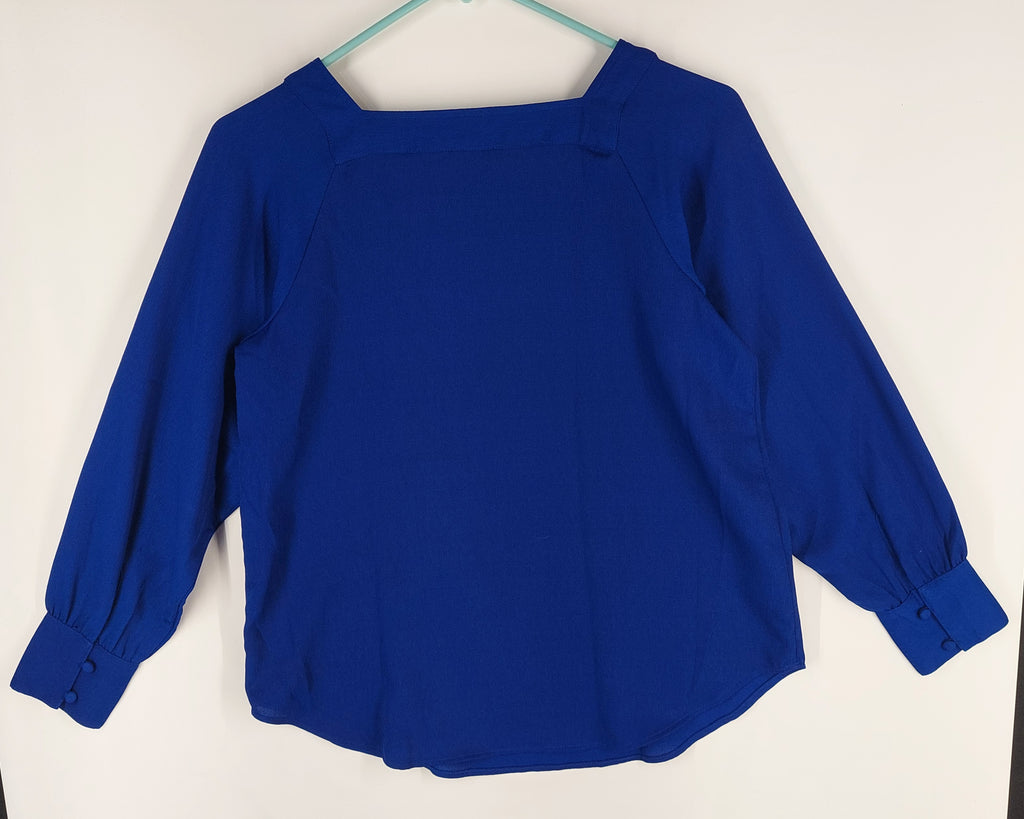 9-33 Ann Taylor Factory Petite Size XSP Blue Square Neck Long Sleeve Blouse