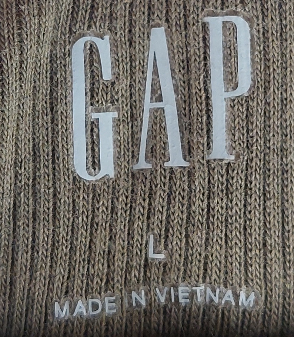8-33 GAP Size L Olive Green Ribbed Ruffle Sleeve Top Crew Neck