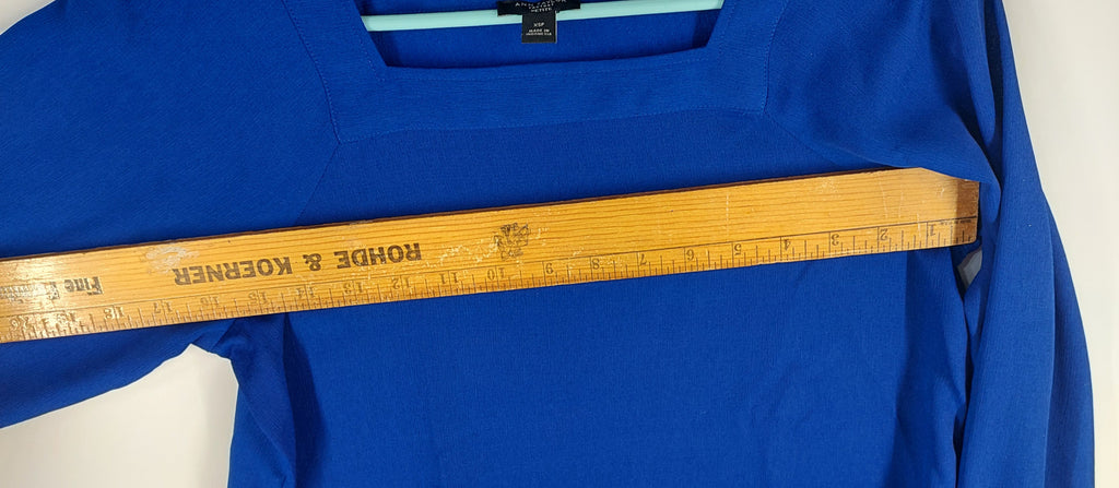 9-33 Ann Taylor Factory Petite Size XSP Blue Square Neck Long Sleeve Blouse
