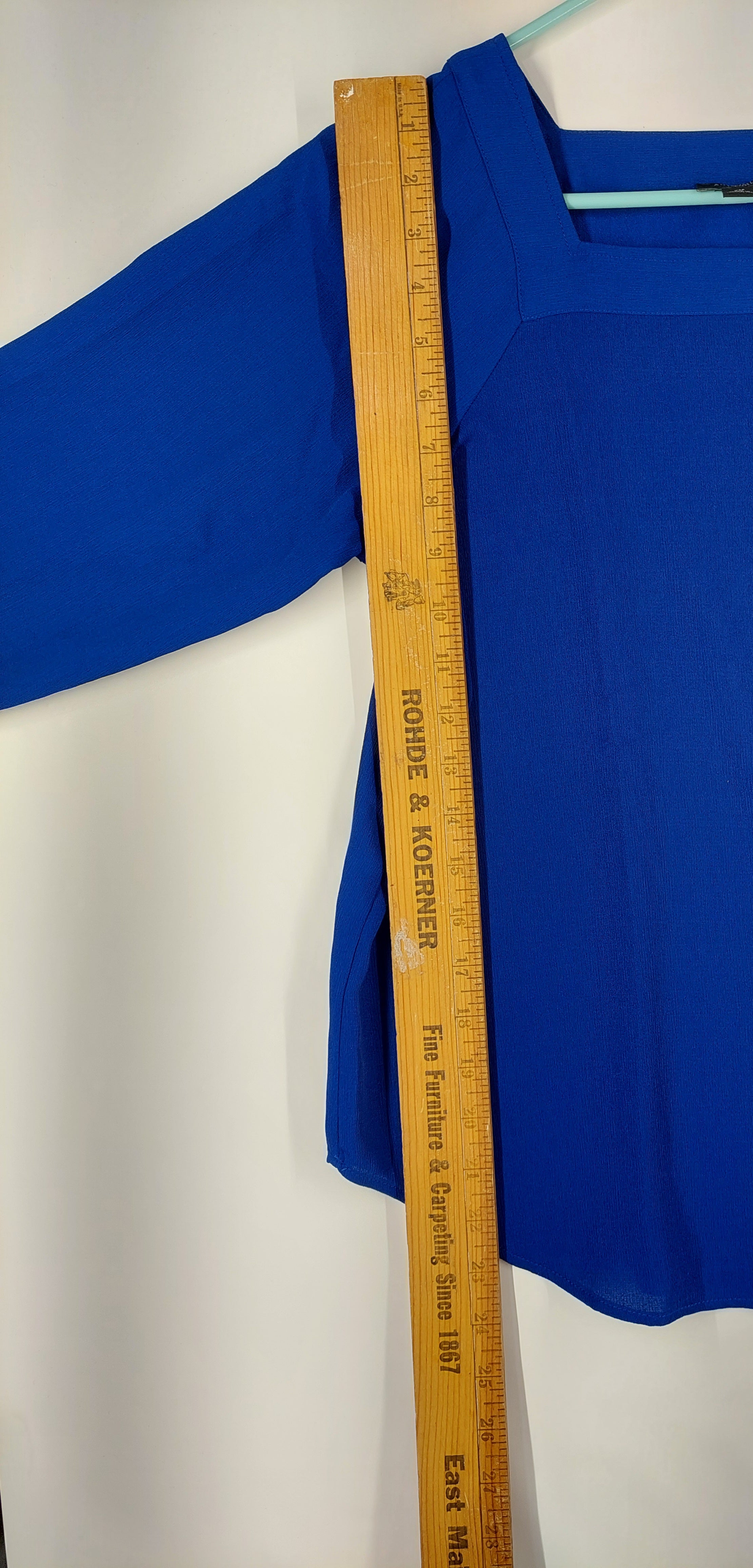 9-33 Ann Taylor Factory Petite Size XSP Blue Square Neck Long Sleeve Blouse