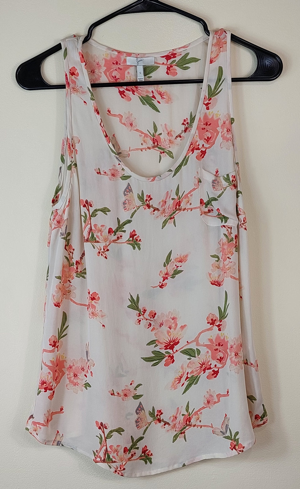 1 40 Joie Pink Green Floral on White Tank Top Size Small