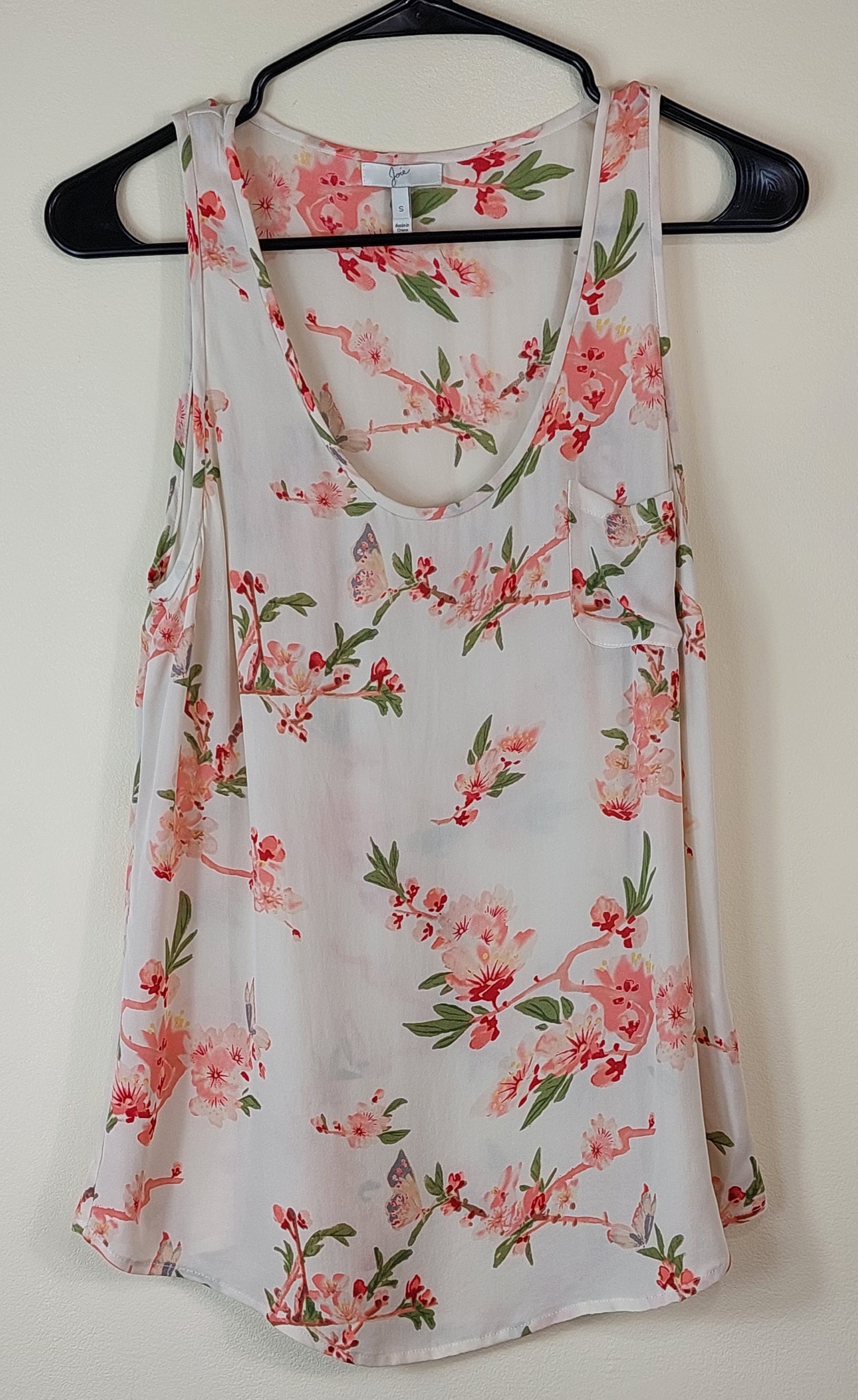 1 40 Joie Pink Green Floral on White Tank Top Size Small