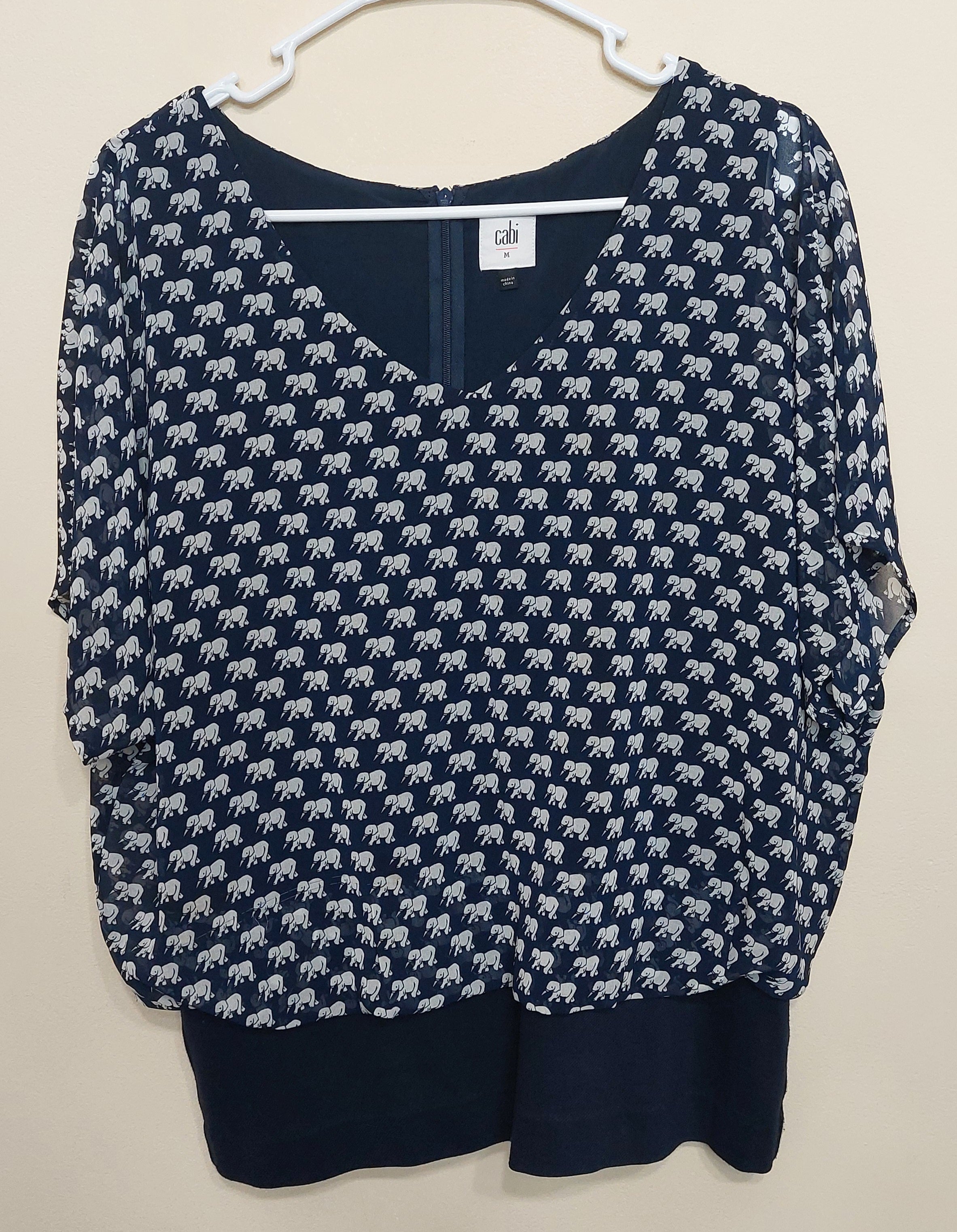 5 34 CAbi Elephant Print Layered Blouse Medium