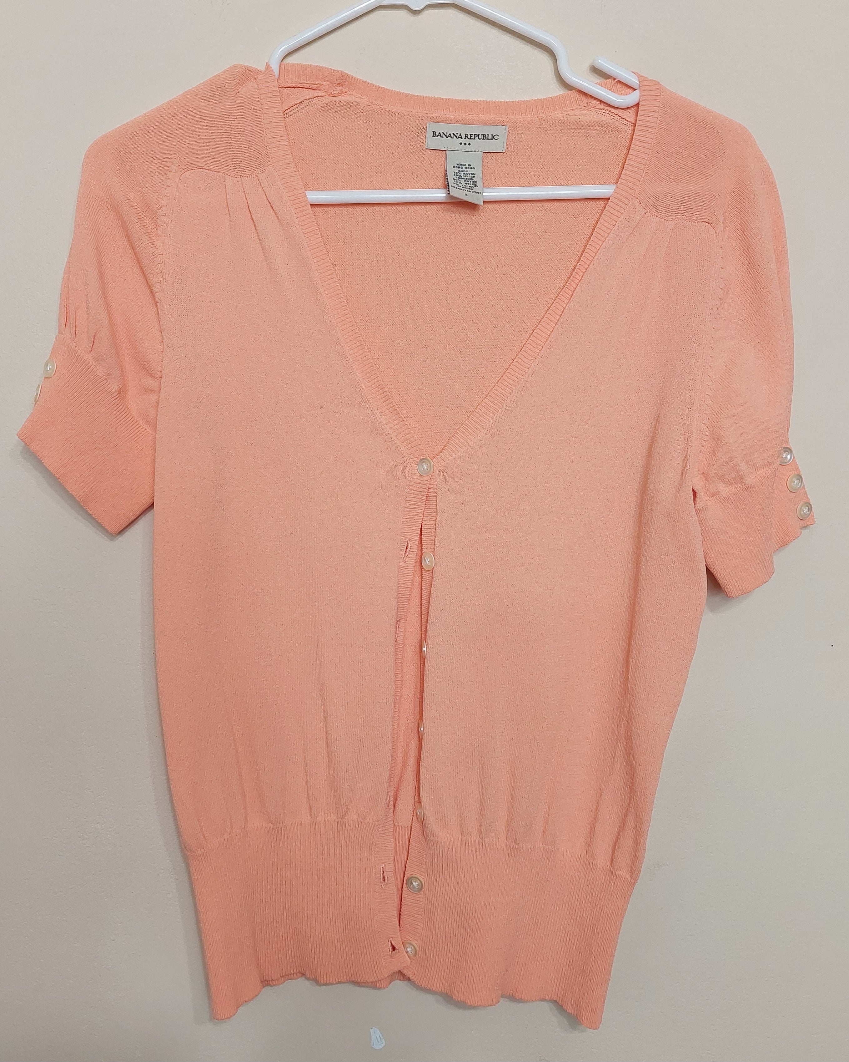 6 34 Banana Republic Womens Peach Short Sleeve Cardigan Sweater Small
