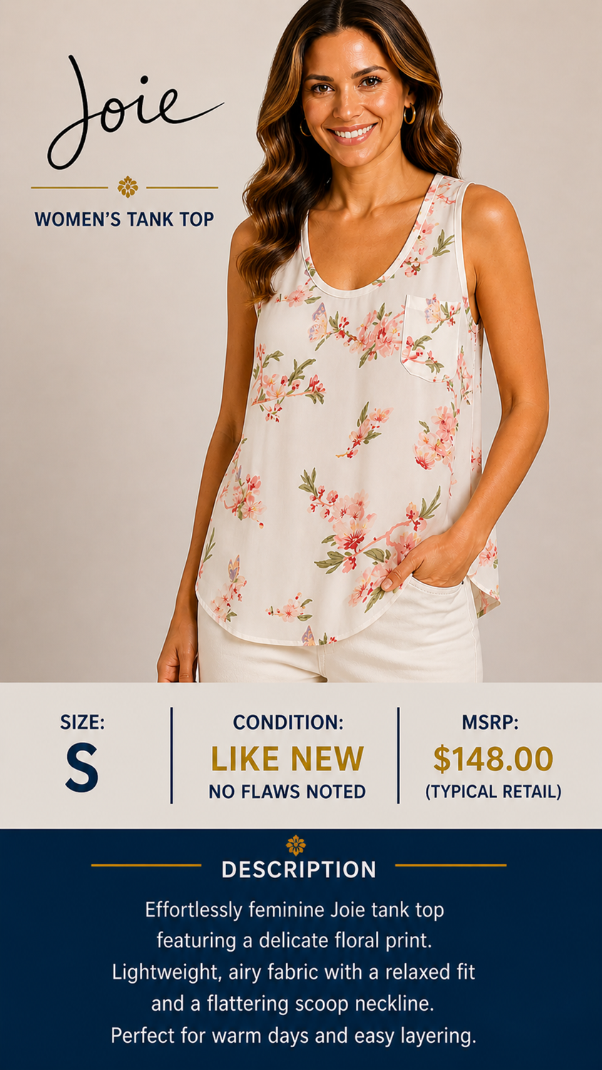 1 40 Joie Pink Green Floral on White Tank Top Size Small
