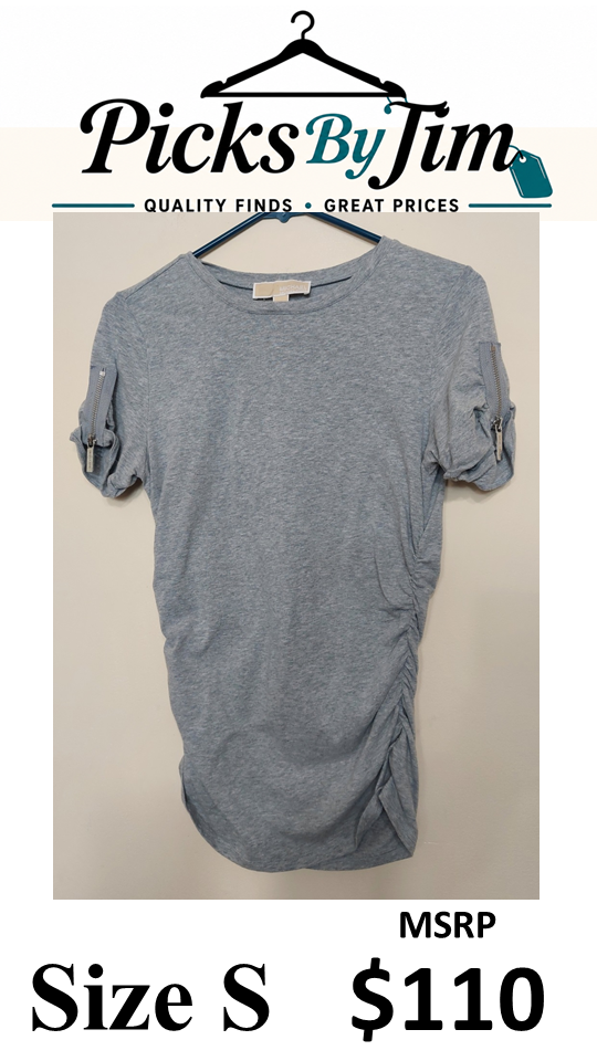 7 34 Michael Kors S Gray Ruched Side Zip Sleeve Top