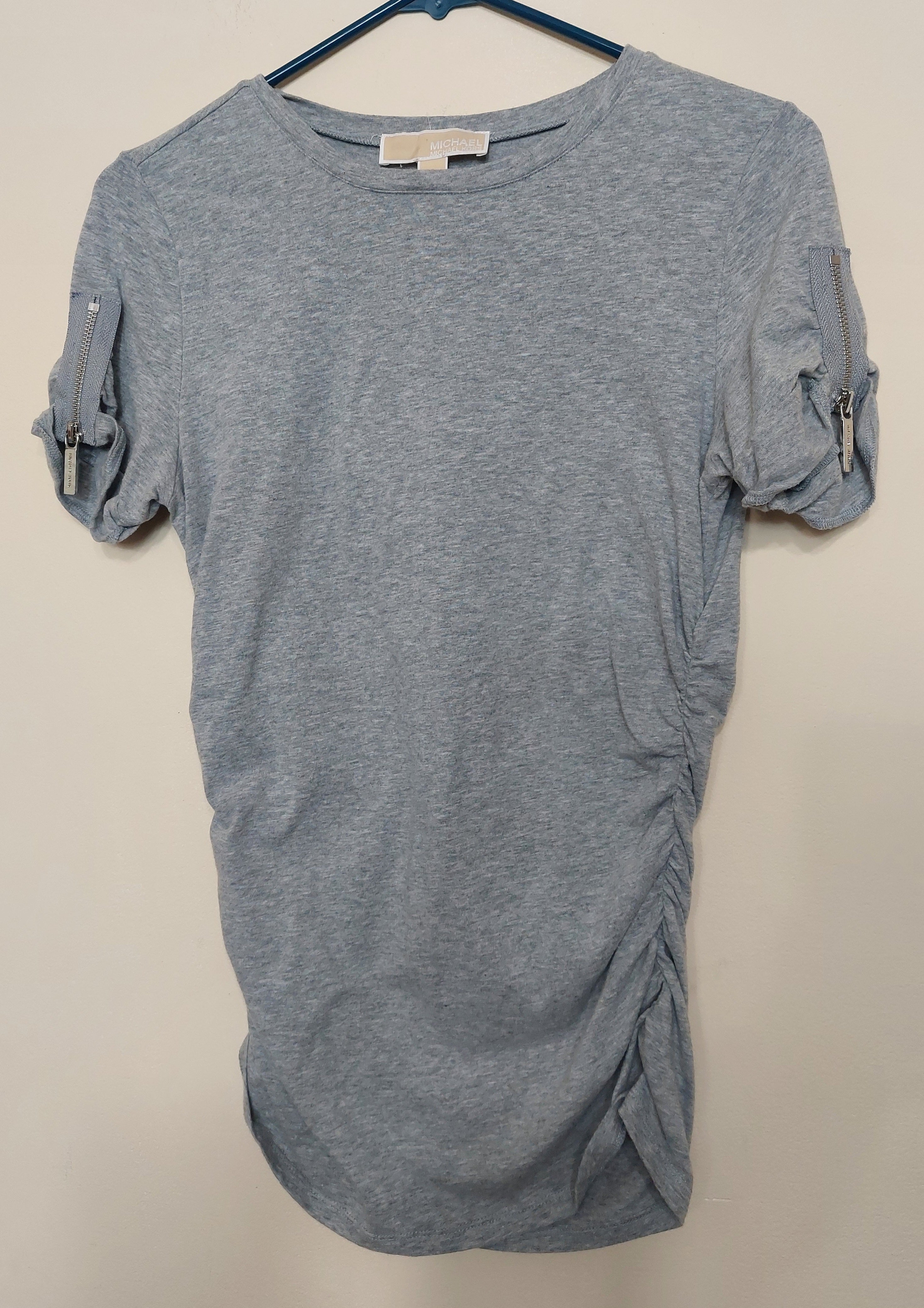7 34 Michael Kors S Gray Ruched Side Zip Sleeve Top