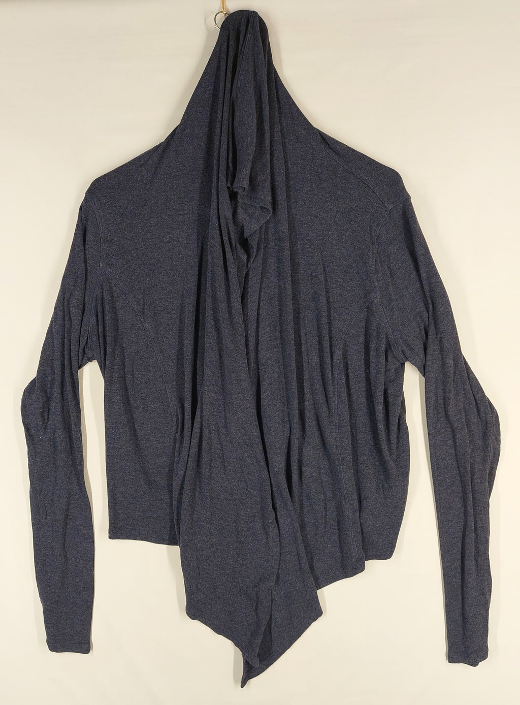9-34 CAbi Size L Blue Draped Tie Front Cardigan Long Sleeve Lightweight Knit