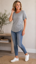7 34 Michael Kors S Gray Ruched Side Zip Sleeve Top