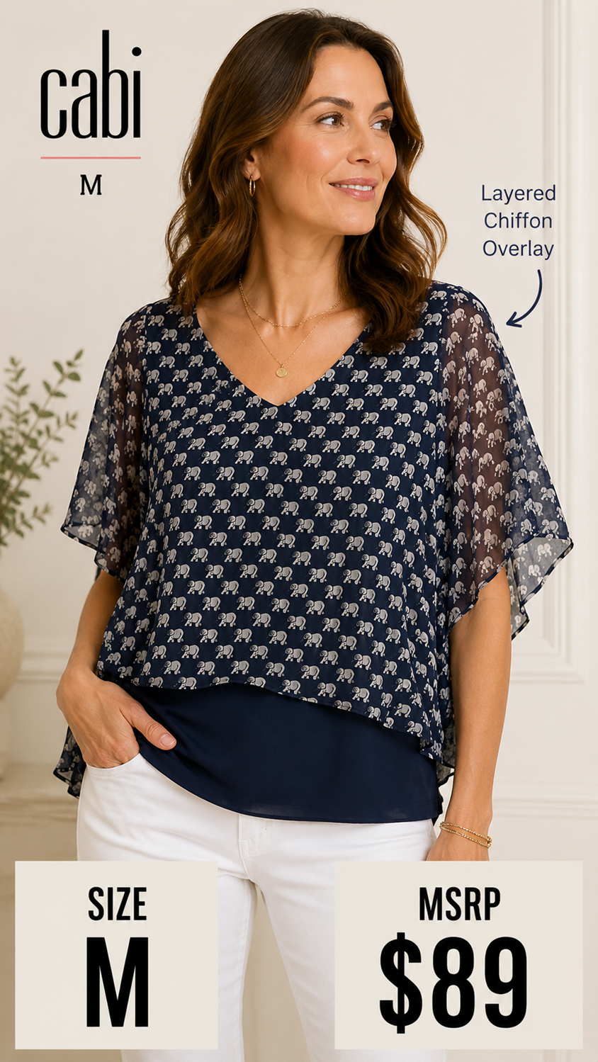 5 34 CAbi Elephant Print Layered Blouse Medium