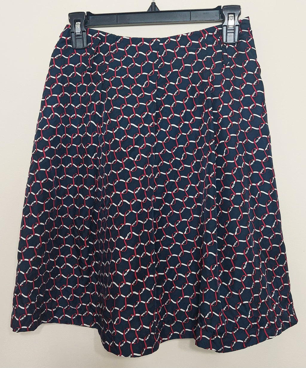 6 35 Talbots Petites Pure Silk Navy Red Chain Print A Line Skirt Size 0